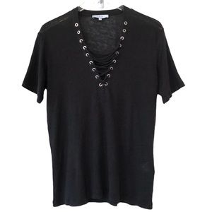 IRO | Linen Lace Up V-Neck Black Short Sleeve Imis Top XS
